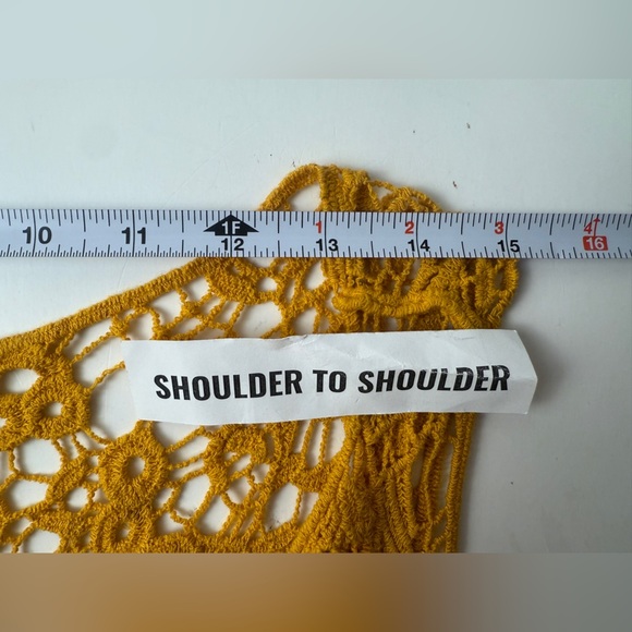 JASTIE Women's Open Knit Crochet Sleeveless Cardigan Dark Yellow Solid Vest MEAS - Picture 5 of 5